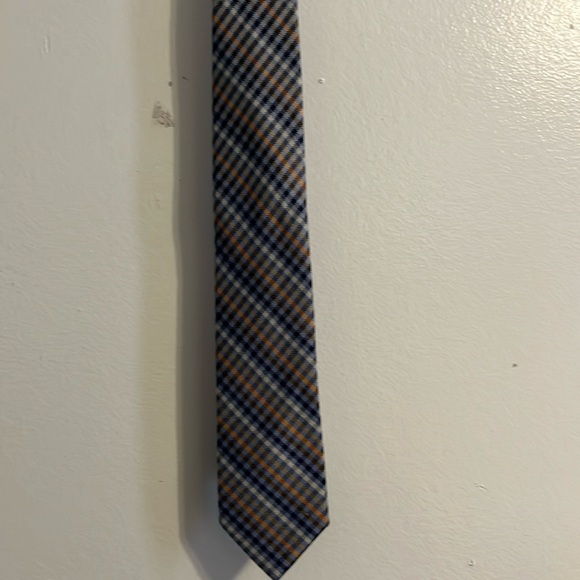 The Tie Bar NECKTIE, 100% SILK  blue/black/ Orange - Picture 1 of 4